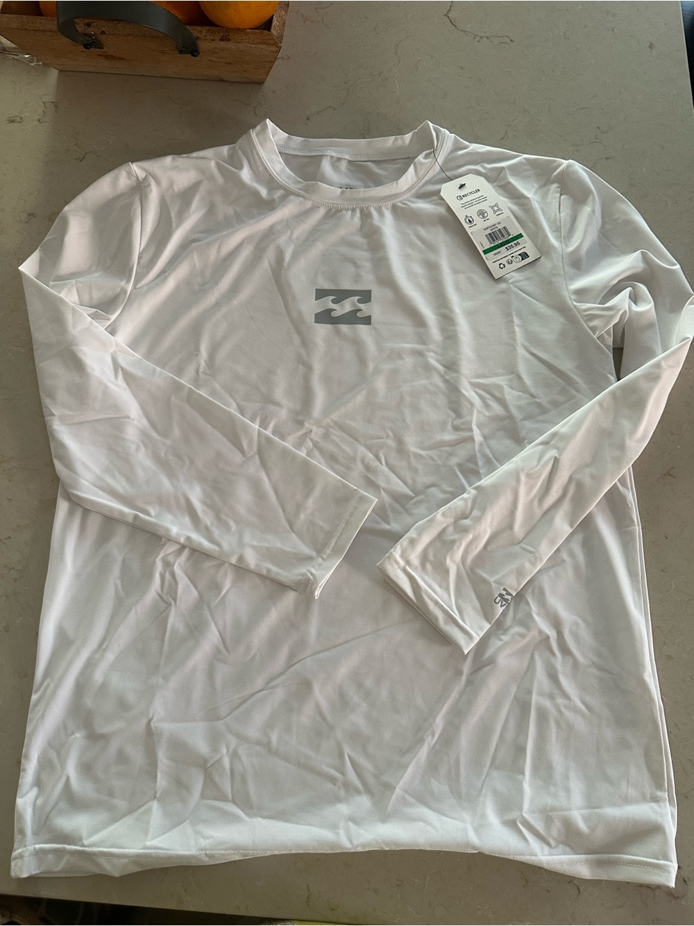 Billabong Men’s Long Sleeve White Rash Tee with Gray Logo